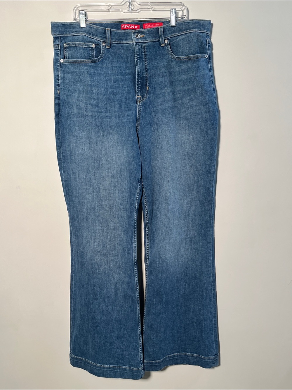 SPANX Casual Hippie Weekend Medium Blue Wash 5 Pkt Stretch Flared Denim Jeans 22